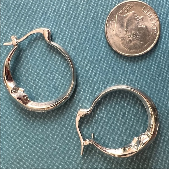 Crescent Moon Face Hoop Earrings - Picture 2 of 4